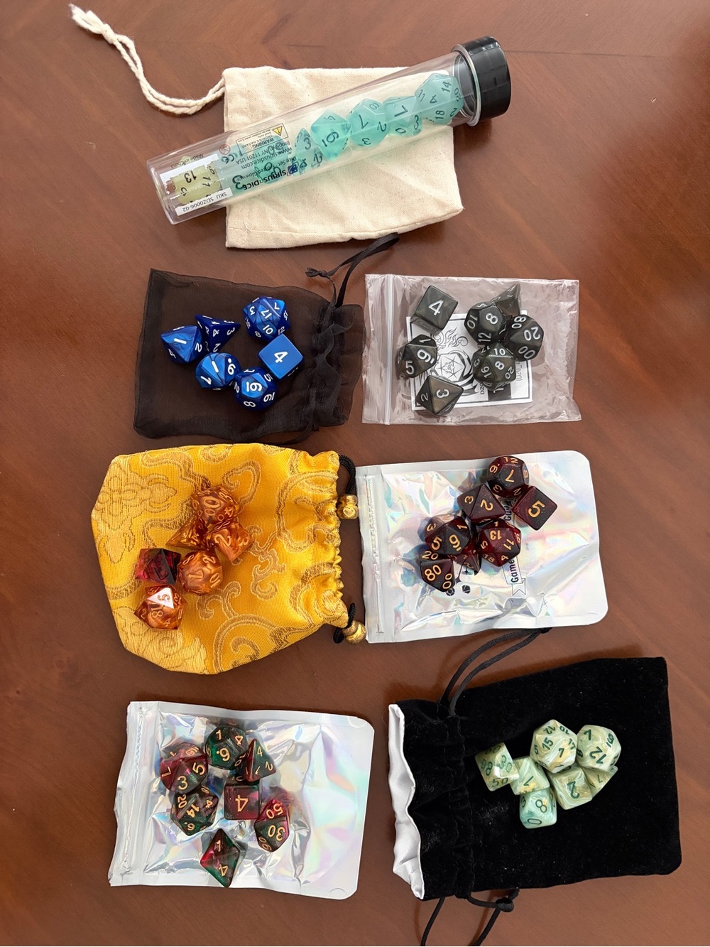 D&D Assorted Dice Lot- Green, Blue, Black, Red, Gold, Cream, Brown